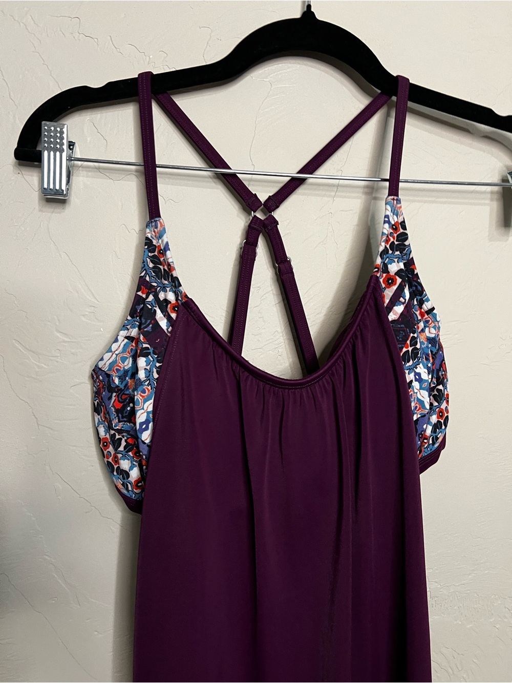 Athleta Geo Burgundy Blousy Tankini Swim Dress Built In Bra Athleisure Cover Up - Picture 3 of 8